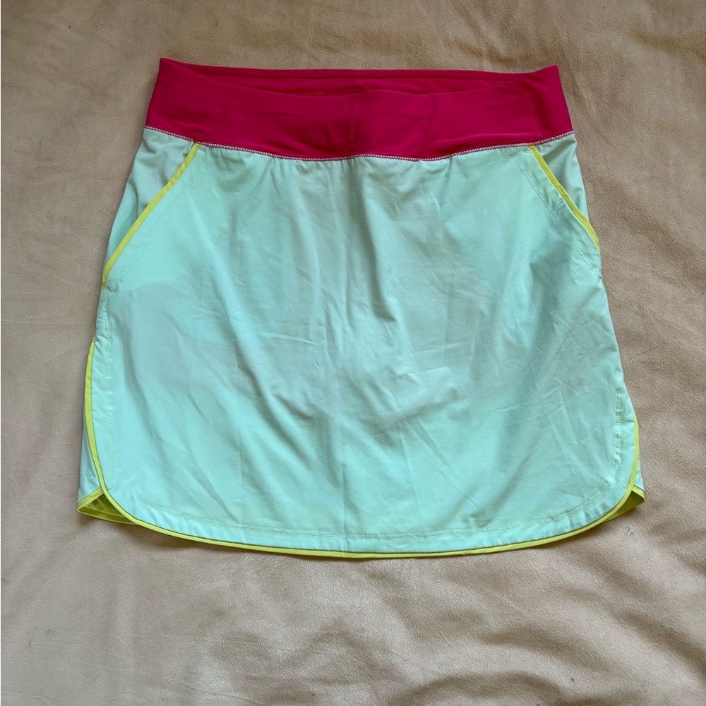 Lands End Women Size 8 Skort Mini Skirt Shorts Pink Aqua Swim